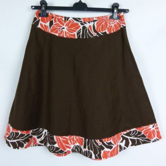 Bob Timberlake Linen Blend Floral Brown and Red Women's Full‎ Skirt Sz 8 EUC - Picture 1 of 9
